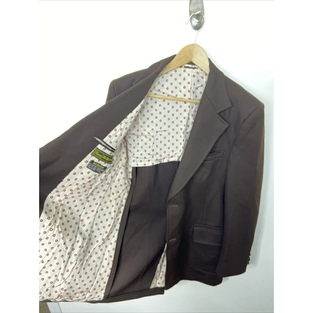 Vintage Sears 70s Disco Polyester Men‎ 40 Brown Blazer Sports Coat Hipster